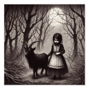 Impression Photo Éffrayante fille avec chèvre noir Phillip Haunted