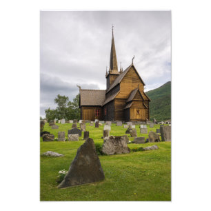 Impression Photo Eglise Stave avec cimetière en Norvège