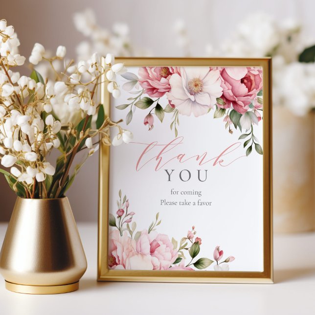 Impression Photo Élégant Baby shower floral rose Favoriser Signal (Créateur téléchargé)