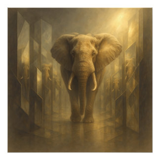 Impression Photo Élégant éléphant doré dans un labyrinthe de miroir