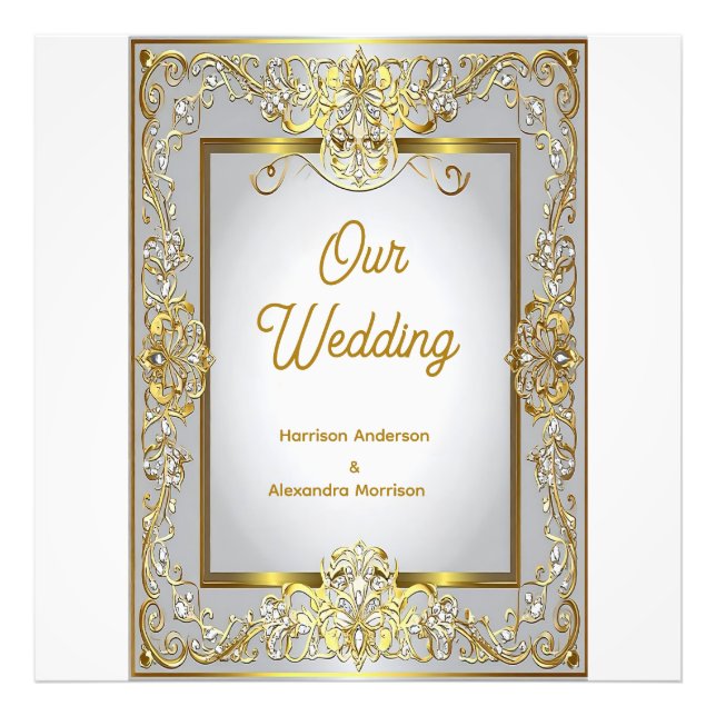 Impression Photo Elegant Gold & Silver Wedding Invitation – Ornate  (Devant)