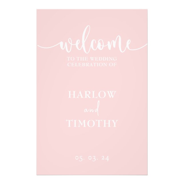 Impression Photo Élégant Mariage de bienvenue rose blanc Calligraph (Devant)