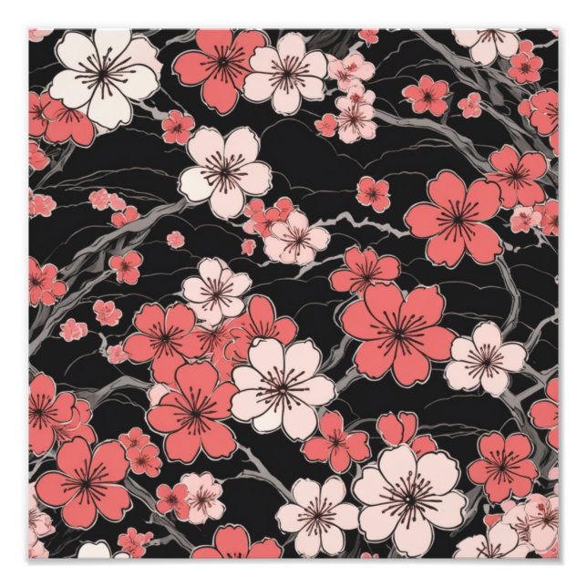 Impression Photo Élégant Motif de fleurs de cerises noires (Devant)