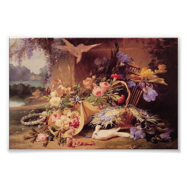 Impression Photo Elégante vie morte avec fleurs par Eugene Bidau (Devant)