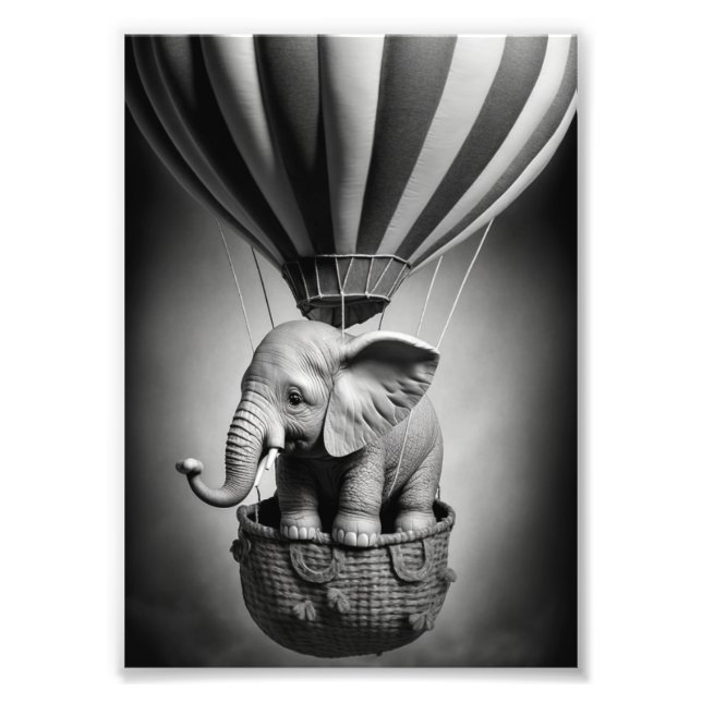 Impression Photo Elephant bébé dans un ballon à air chaud (Devant)