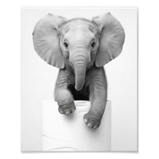 Impression Photo Éléphant de bébé minimaliste regardant par-dessus