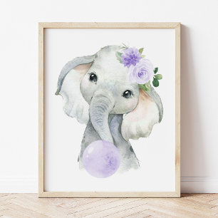 Impression Photo Elephant, gomme à bulles violettes, neutre pour le