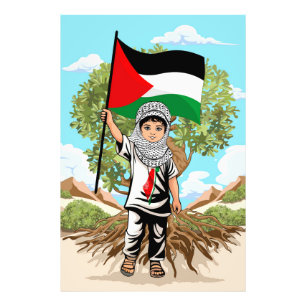 Impression Photo Enfant avec Keffiyeh Palestine Drapeau et olivier