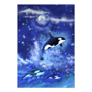 Impression Photo Épaulards sur peinture de pleine lune