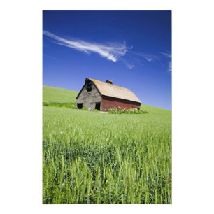 Impression Photo États-Unis, Washington, Vieille grange rouge au pr
