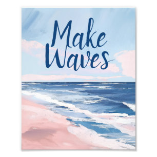 Impression Photo Faire Waves Pink Blue Coastal Beach gouache