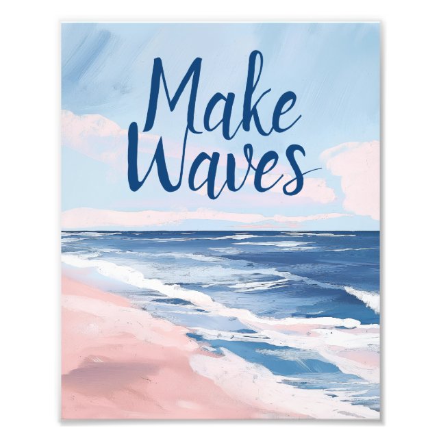Impression Photo Faire Waves Pink Blue Coastal Beach gouache (Devant)