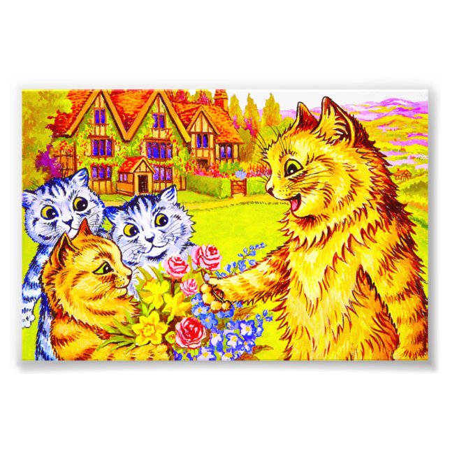 Impression Photo Famille de chats dans le jardin (Devant)