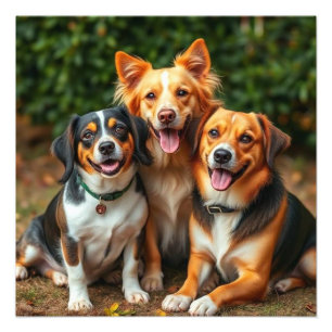 Impression Photo Famille de chien domestique, trio de chiens heureu