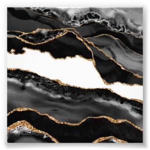 Impression Photo Faux Marblé Agate Black Stone Luxe