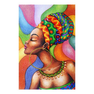 Impression Photo Femme africaine avec cire tissu traditionnel