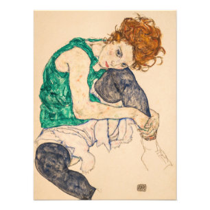 Impression Photo Femme assise avec genou blond par Egon Schiele