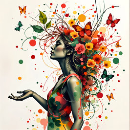 Impression Photo Femme aux papillons et fleurs (1 sur 4)