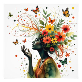Impression Photo Femme aux papillons et fleurs (2 de 4)