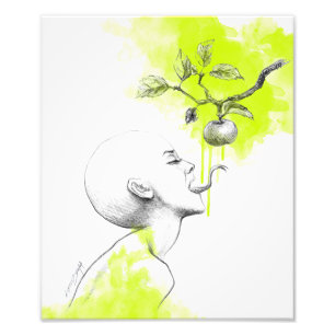 Impression Photo Femme Langue serpent Pomme Éclat vert Art surréel