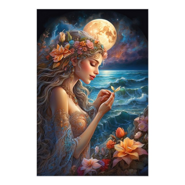 Impression Photo *~* Femme Lune Imaginaire Romantique Fleur AP51 (Devant)