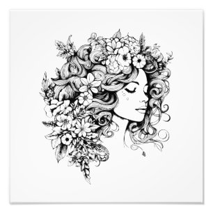 Impression Photo femme visage art avec fleur pour déco maison