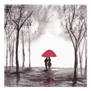 Impression Photo Fête mariage du couple d'amour parapluie rouge