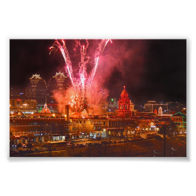 Impression Photo Feu d'artifice rouge sur la Plaza, Kansas City (Devant)
