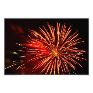 Impression Photo feu d'artifice rouge vif exposé dans le ciel noir