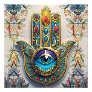 Impression Photo Filigree couleur or bleu-vert troisième oeil Hamsa