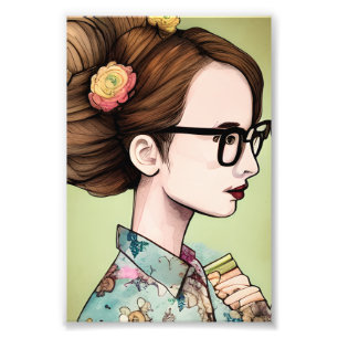 Impression Photo Fille asiatique nerd tenant des livres