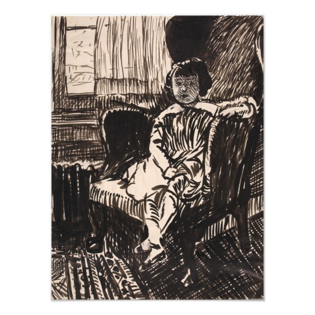 Impression Photo Fille assise à la chaise (vers 1917-1918) Toile Im (Devant)