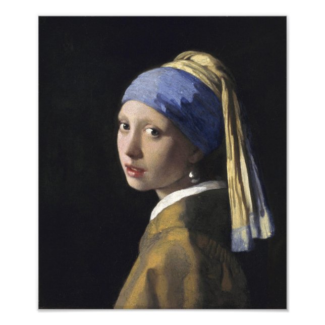 Impression Photo Fille avec une perle à oreille par Johannes Vermee (Devant)