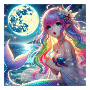 Impression Photo Fille d'anime chantant clair de lune pixie mermaid