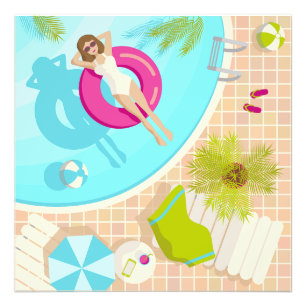 Impression Photo Fille de fête en piscine en bikini plage d'été 