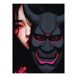 Impression Photo Fille mystérieuse avec masque Oni Horreur japonais