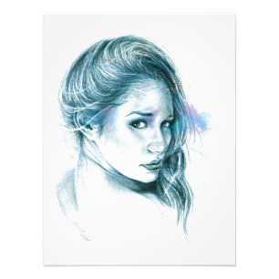 Impression Photo Fille portrait dessin au crayon Bleu