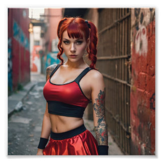 Impression Photo Fille tatouée Pom-pom girl cheveux rouge dans l'al