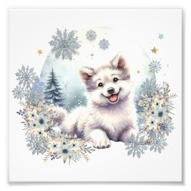 Impression Photo Filles Salle Nursery Cute Dog Wolf Blue Hiver thèm (Devant)