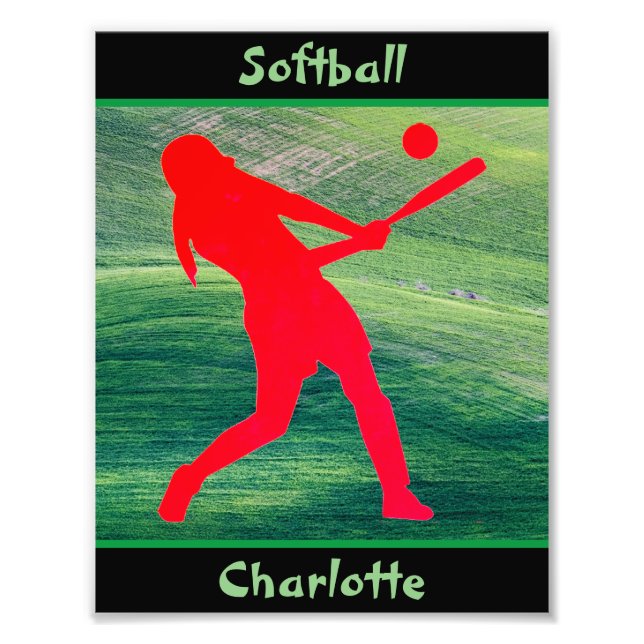 Impression Photo Filles Softball Batter sur Green (Devant)