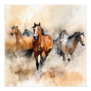 Impression Photo "Five Wild Mustangs" Aquarelle Occidentale Dusty