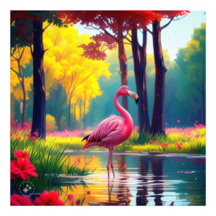 Impression Photo Flamant rose debout dans le lac-365476