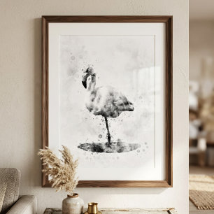 Impression Photo Flamant Rose Monochrome Élégant à l'Aquarelle
