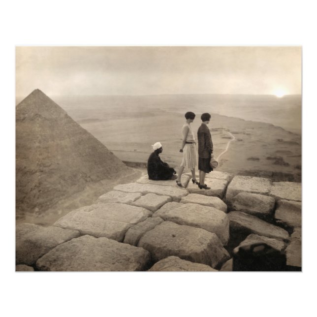 Impression Photo Flapper Girls Sunrise Khufu Pyramid, Égypte 1920 (Devant)