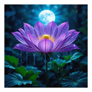 Impression Photo Fleur de lotus pourpre sous la lumière de la lune