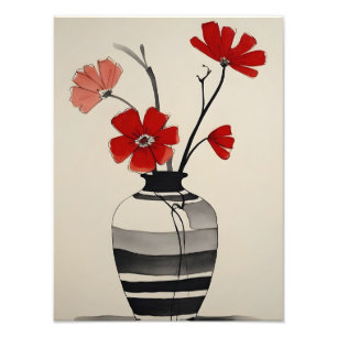 Impression Photo Fleur rouge en vas noirs