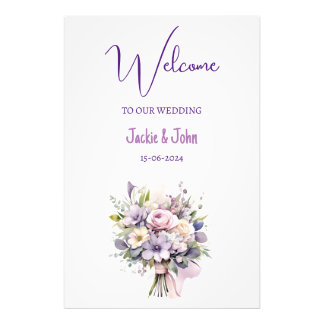 Impression Photo Fleurs aquarelles. Affiche de bienvenue mariage.
