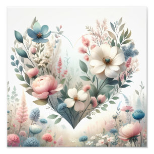 Impression Photo Fleurs Botaniques Douces au Pastel de Prairie
