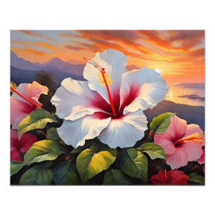 Impression Photo Fleurs d'Hibiscus hawaïens vibrantes au coucher du