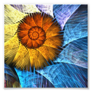 Impression Photo Floral Orange Bleu Jaune Art Abstrait